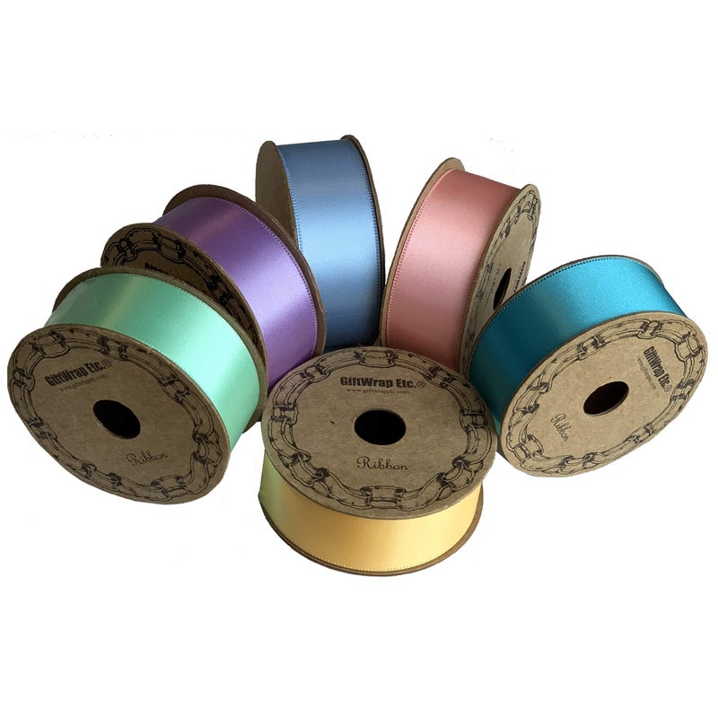 GiftWrap Etc. شريط زينة من قماش الساتان بألوان الباستيل - 1" × 10 ياردات، مجموعة من 6، 60 ياردة إجمالاً، وردي، أزرق فاتح، لافندر، تركواز، أصفر فاتح، زينة الربيع، إكليل، أربطة هدايا، ألوان باستيل، عيد الميلاد، عيد الفصح - Image 3